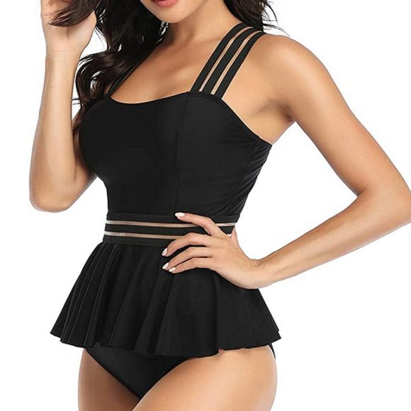 XL Size Black Tankini Swimsuit Womens Swim set top/bottoms NEW - Picture 2 of 5